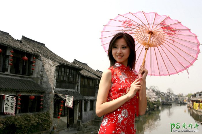 给中国风古典美女图片调出唯美的霞光色 PS美女照片调色实例