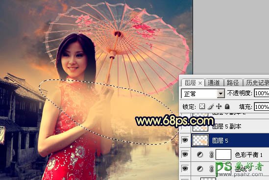 PS美女照片调色实例：给中国风古典美女图片调出唯美的霞光色