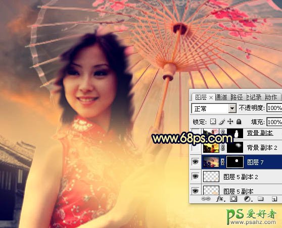 PS美女照片调色实例：给中国风古典美女图片调出唯美的霞光色
