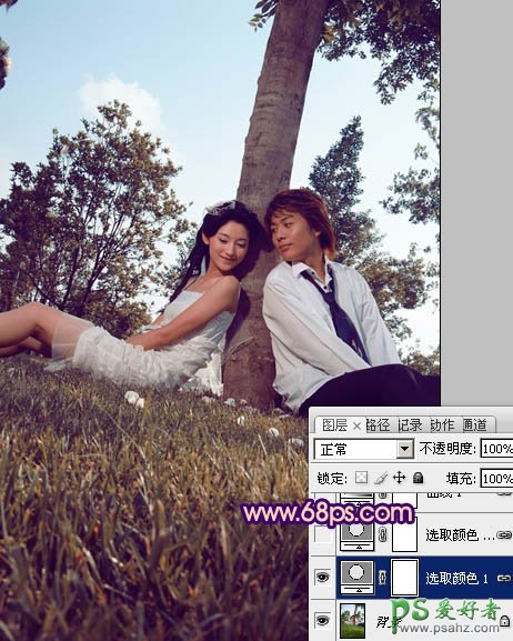 photoshop给浪漫的情侣写真照调出个性紫色效果