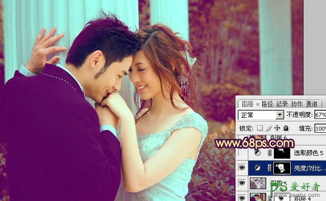 photoshop给清纯情侣婚片调出柔美的紫色风格