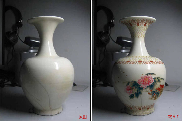 Photoshop图片后期新手学习教程：给漂亮的古董花瓶贴上精美图案