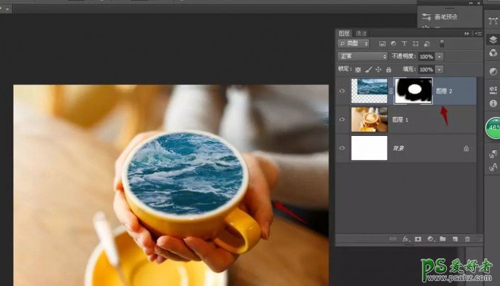 PS场景合成实例：创意打造一张咖啡杯里的海洋风景创意照片。