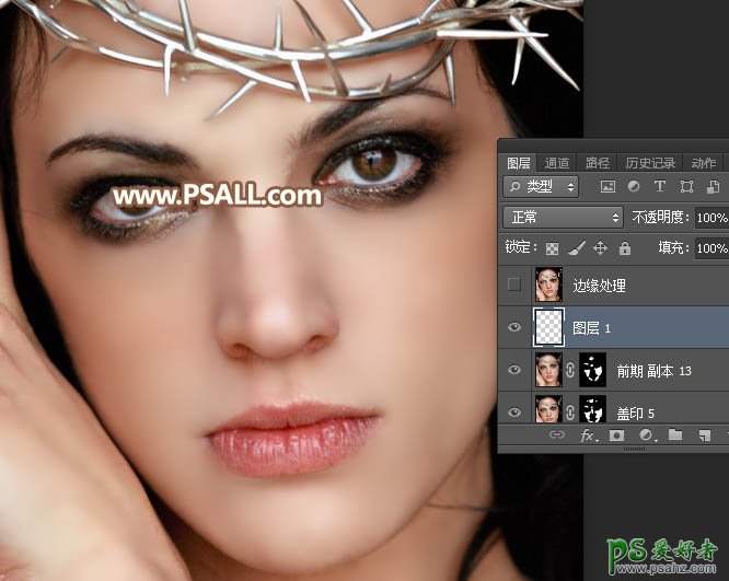 Photoshop给性感的西方美女人像脸部的瑕疵进行磨皮美化处理
