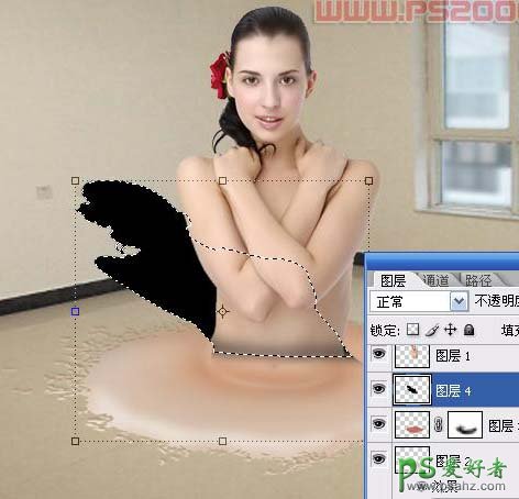 photoshop打造溶化在地板上的半身裸女人体照片