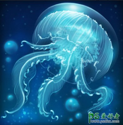 打造一只透明质感的海蓝色水母 Photoshop鼠绘海洋生物失量图