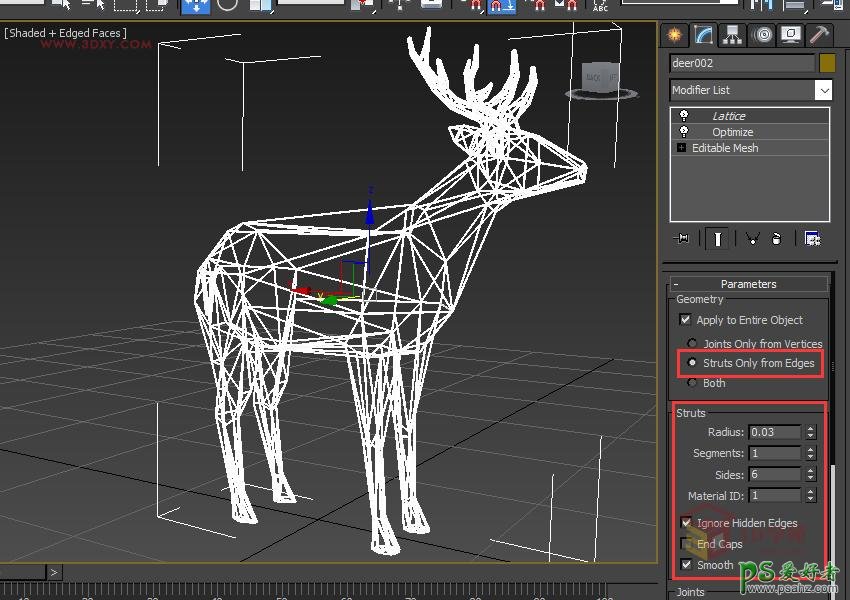 3DSMAX制作低多边形网格风格的梅花鹿动物模型，网格特效的麋鹿。