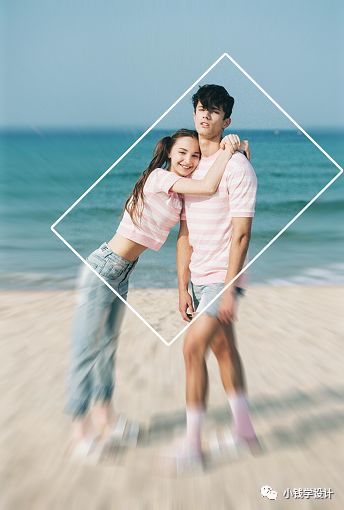 PS边框教程：学习给海边拍摄的情侣写真照制作聚焦效果的边框。