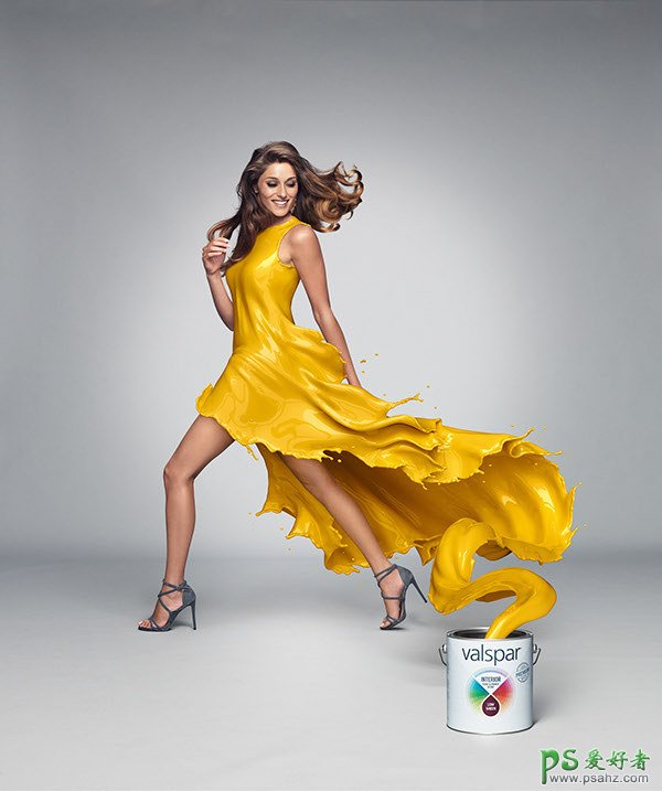 创意油漆产品平面广告设计，油漆与美女的裙子完美合成设计。