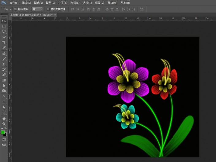 PS绘制一款多种颜色构成的花朵,彩色绘画风格的花朵素材图片。