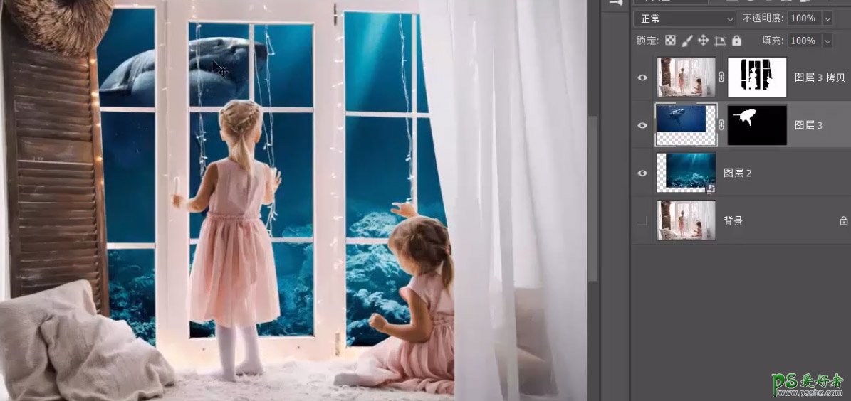 PS简单的合成照片：简单合成儿童房窗外的海底世界，童话世界场景