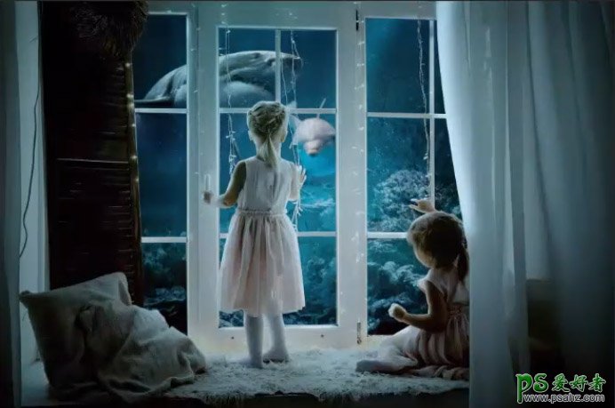 PS简单的合成照片：简单合成儿童房窗外的海底世界，童话世界场景