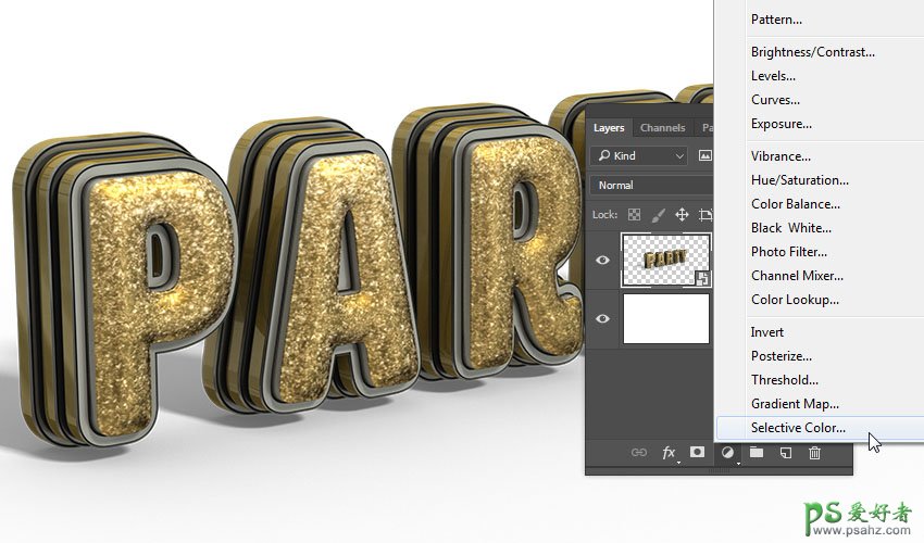 Photoshop制作三维立体风格的金属艺术字效，黄金质感立体字。