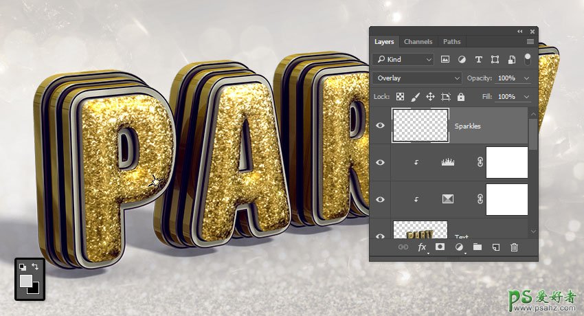 Photoshop制作三维立体风格的金属艺术字效，黄金质感立体字。
