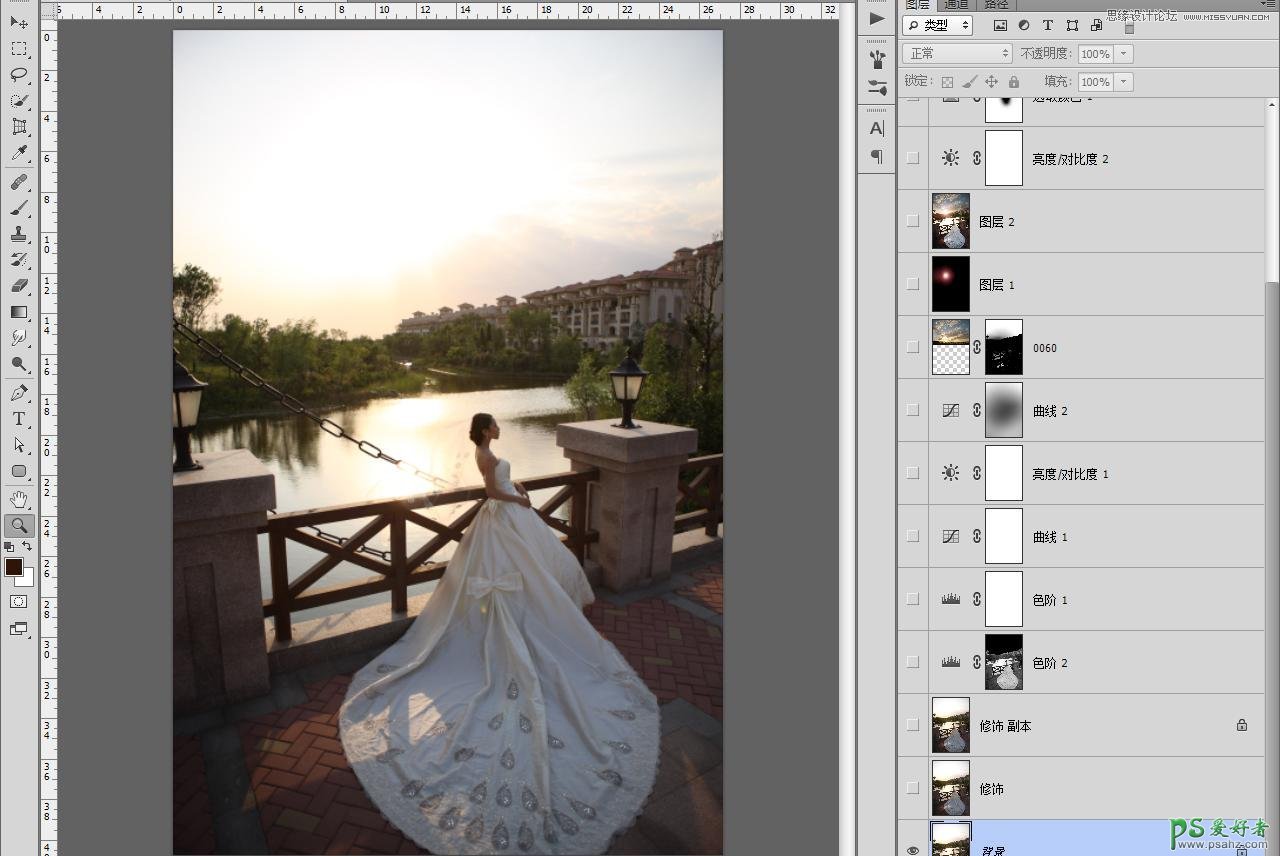 PS婚纱照后期美化：通过后期渲染打造出唯美梦幻的夕阳景色婚纱照
