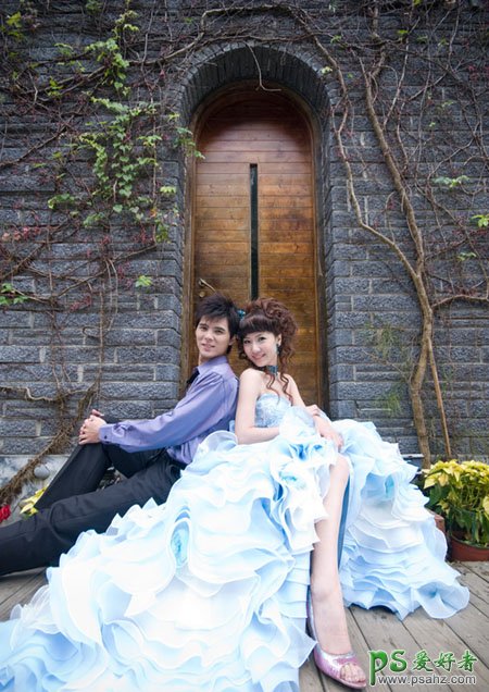 photoshop调出甜美的粉蓝色情侣婚片写真图片