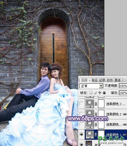 photoshop调出甜美的粉蓝色情侣婚片写真图片