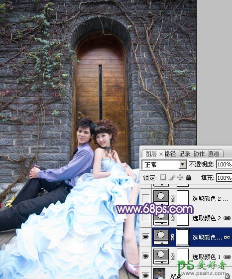 photoshop调出甜美的粉蓝色情侣婚片写真图片