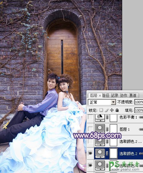 photoshop调出甜美的粉蓝色情侣婚片写真图片