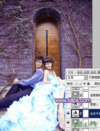 photoshop调出甜美的粉蓝色情侣婚片写真图片