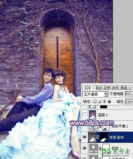 photoshop调出甜美的粉蓝色情侣婚片写真图片