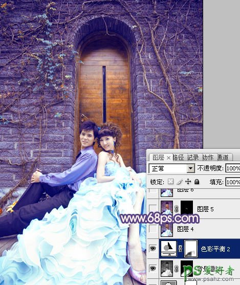 photoshop调出甜美的粉蓝色情侣婚片写真图片