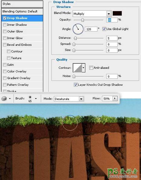 PS文字特效教程：制作沙漠里长满青草的沙丘字，3D文字场景