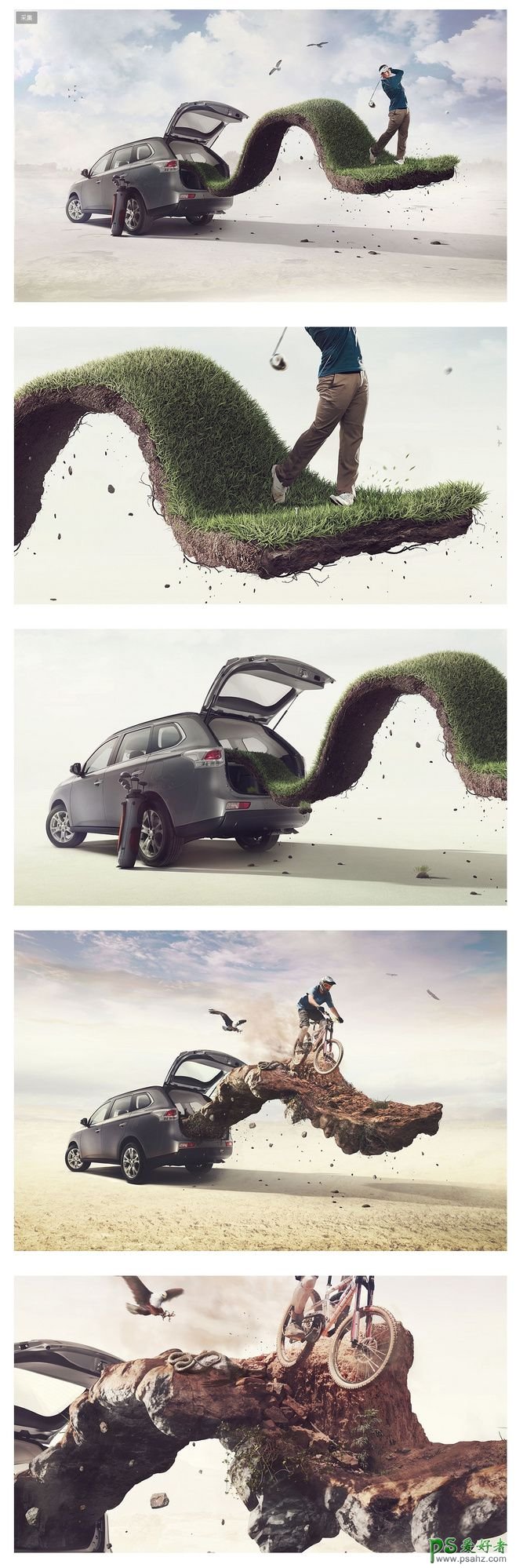 创意越野车宣传广告设计欣赏，适合外出休闲运动的汽车海报设计。