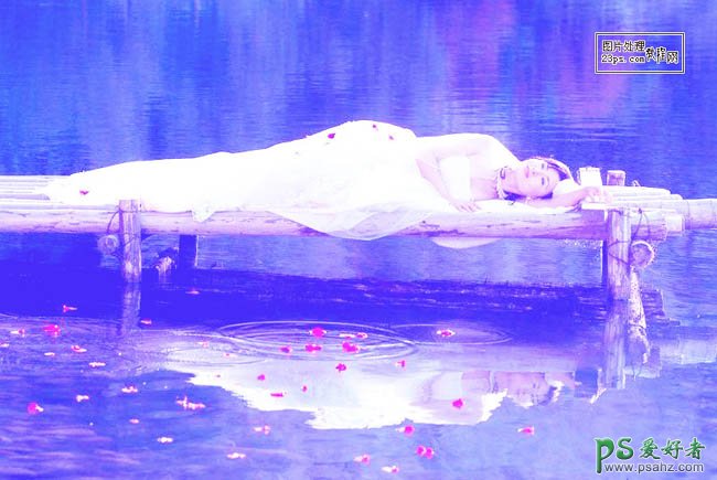 利用PS色阶给睡美人少女婚纱写真照调出梦幻的紫色