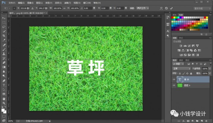Photoshop设计一款渗透草丛中的特效文字。