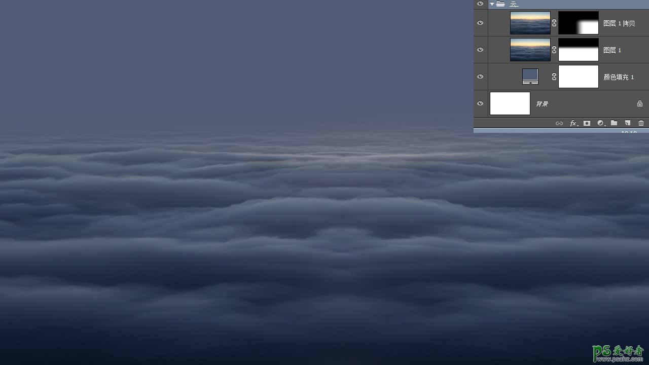 Photoshop创意合成漂浮在云层上的绿色小岛，云端上的木屋场景。