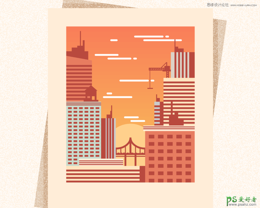 AI场景插画制作教程：设计一幅以黄昏为主题风格的城市场景插画