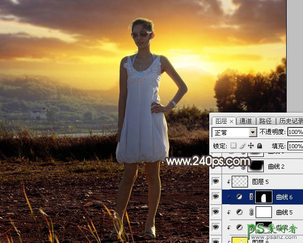 Photoshop给穿吊带裙的漂亮美女外拍写真照片调出唯美的逆光效果