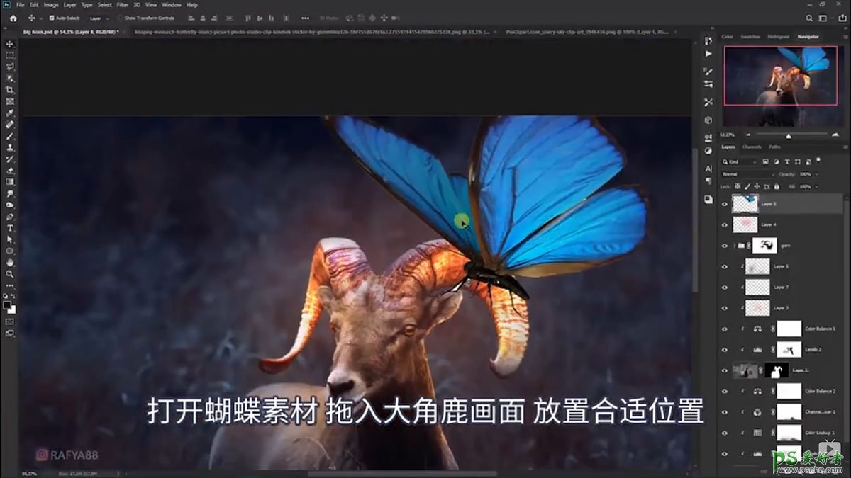 Photoshop创意合成一头发光的野山羊，羊角发光的山羊。