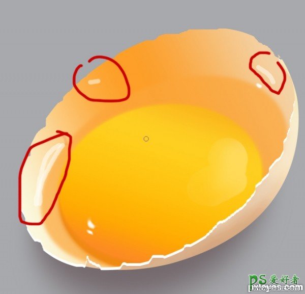 PS绘制刚打开的逼真鸡蛋，蛋黄蛋壳都清晰可见