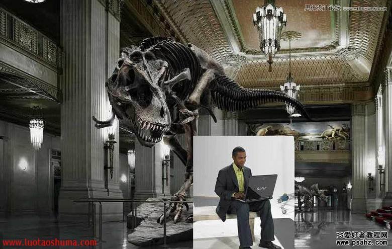 photoshop创意合成冷色调的恐龙博物馆图片