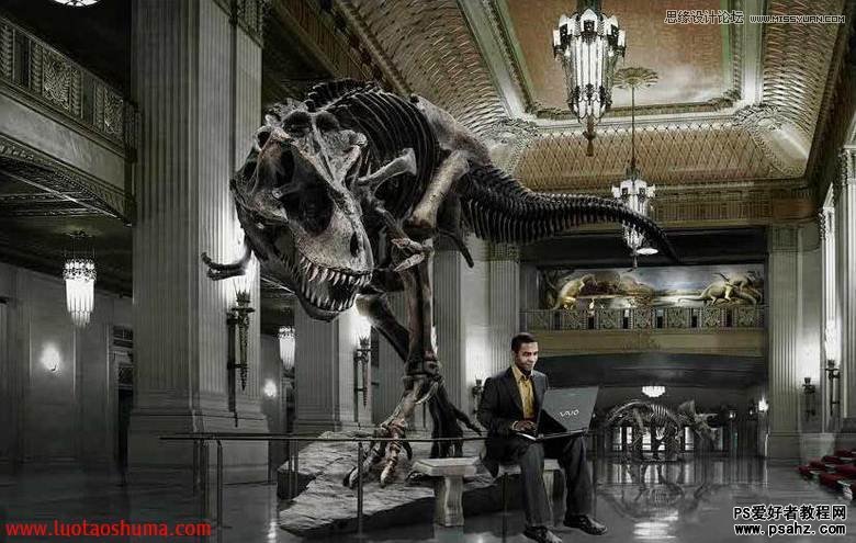 photoshop创意合成冷色调的恐龙博物馆图片