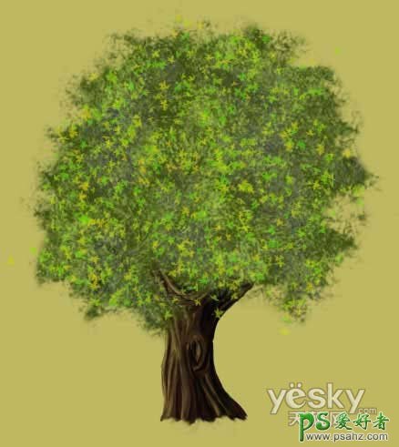 PS鼠绘教程：手绘一棵失量风格梦幻的绿色卡通树