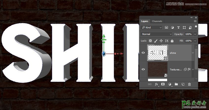 使用PS的3D工具设计灯泡艺术字，漂亮的灯光纹理艺术字体。