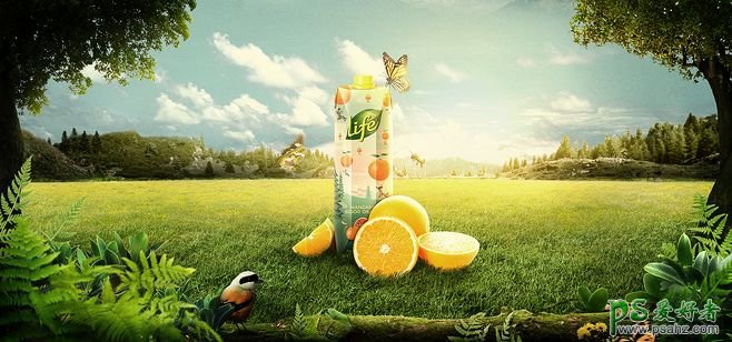 大自然纯天然果汁饮料海报作品，我和自然只有一瓶悦活的距离。