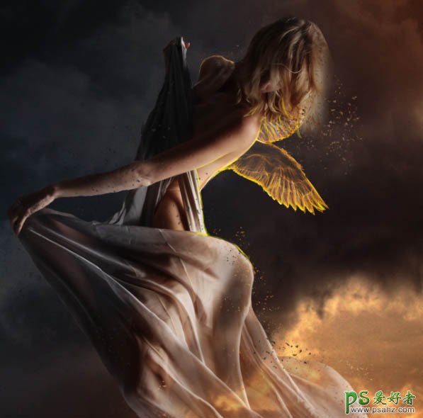 PS美女合成教程：打造霞光中飞行的女神天使美女形象-浪漫仙境