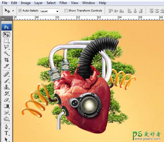 PS合成教程：创意合成抽象效果的绿色心脏海报