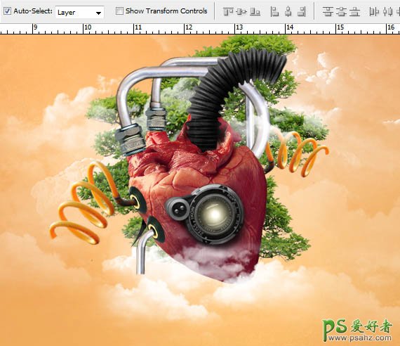 PS合成教程：创意合成抽象效果的绿色心脏海报