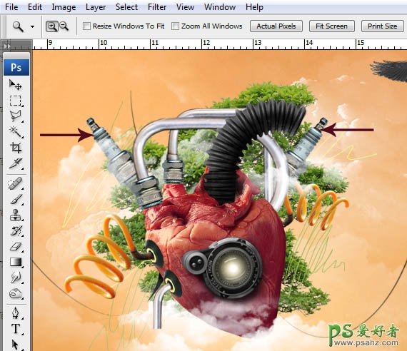 PS合成教程：创意合成抽象效果的绿色心脏海报