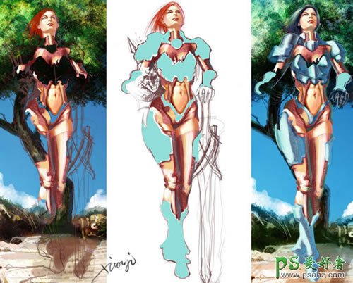 PS鼠绘教程：手绘超酷美女战士卡通动画片人物形象