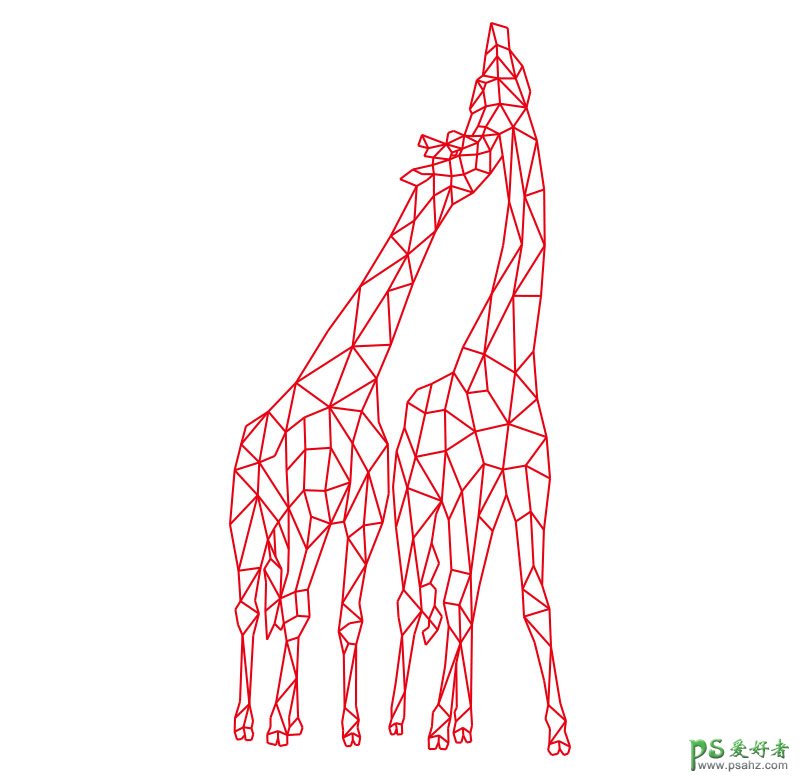 PS照片后期教程：给一对长颈鹿动物图片制作成唯美的多边形插画