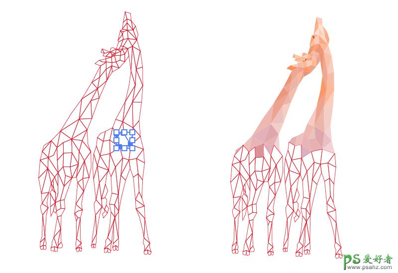 PS照片后期教程：给一对长颈鹿动物图片制作成唯美的多边形插画