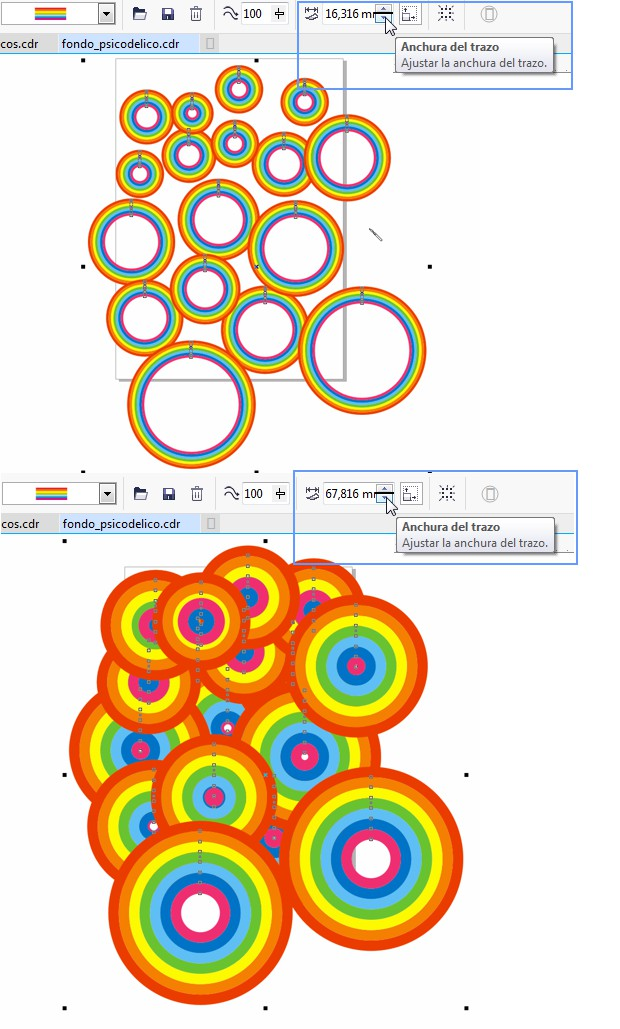 CDR教程：学习用自定义彩虹笔刷工具制作迷幻背景素材图。