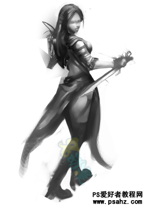 photoshop鼠绘手持宝剑的游戏美女武士形象
