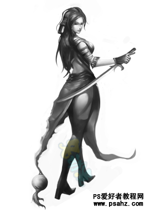 photoshop鼠绘手持宝剑的游戏美女武士形象